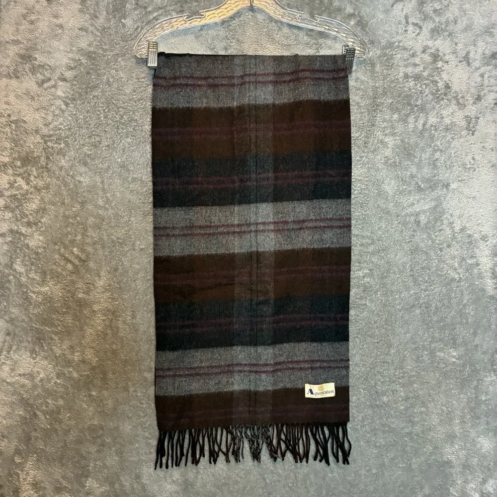 Aquascutum of London Mens Merino Wool Cashmere Scarf Plaid Old Money Luxury